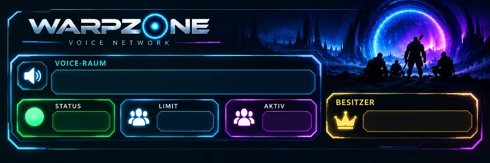 WarpZone Voice Control mit Status, Teilnehmerlimit, Aktivität und Besitzeranzeige